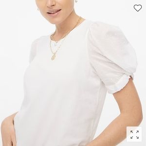 White t shirt with puffy woven sleeves